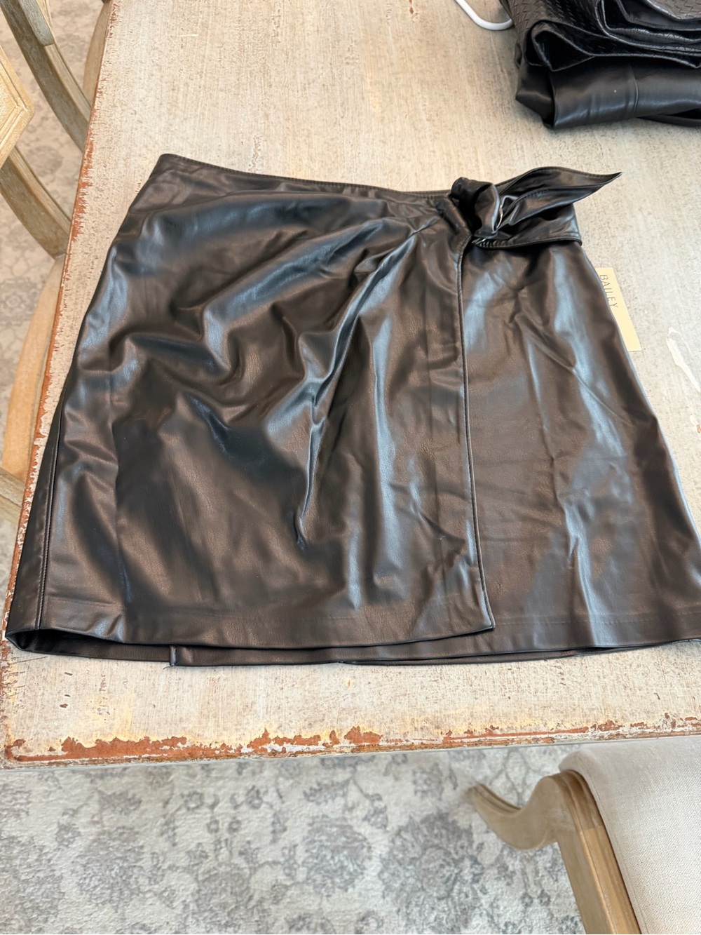 Bailey 44 Black Faux Leather Tie-Detail Mini Skirt